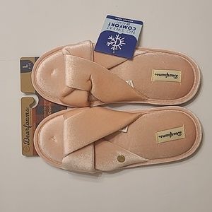Dearfoams Shiny Pink Velour Twist Top Slippers